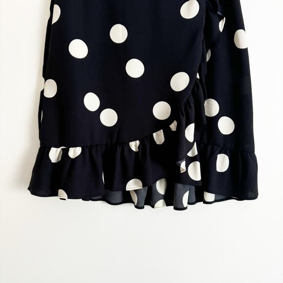 MODCLOTH It's A Wrap Ruffled A Line Skirt Polka Dot Black White 12 - Picture 8 of 12